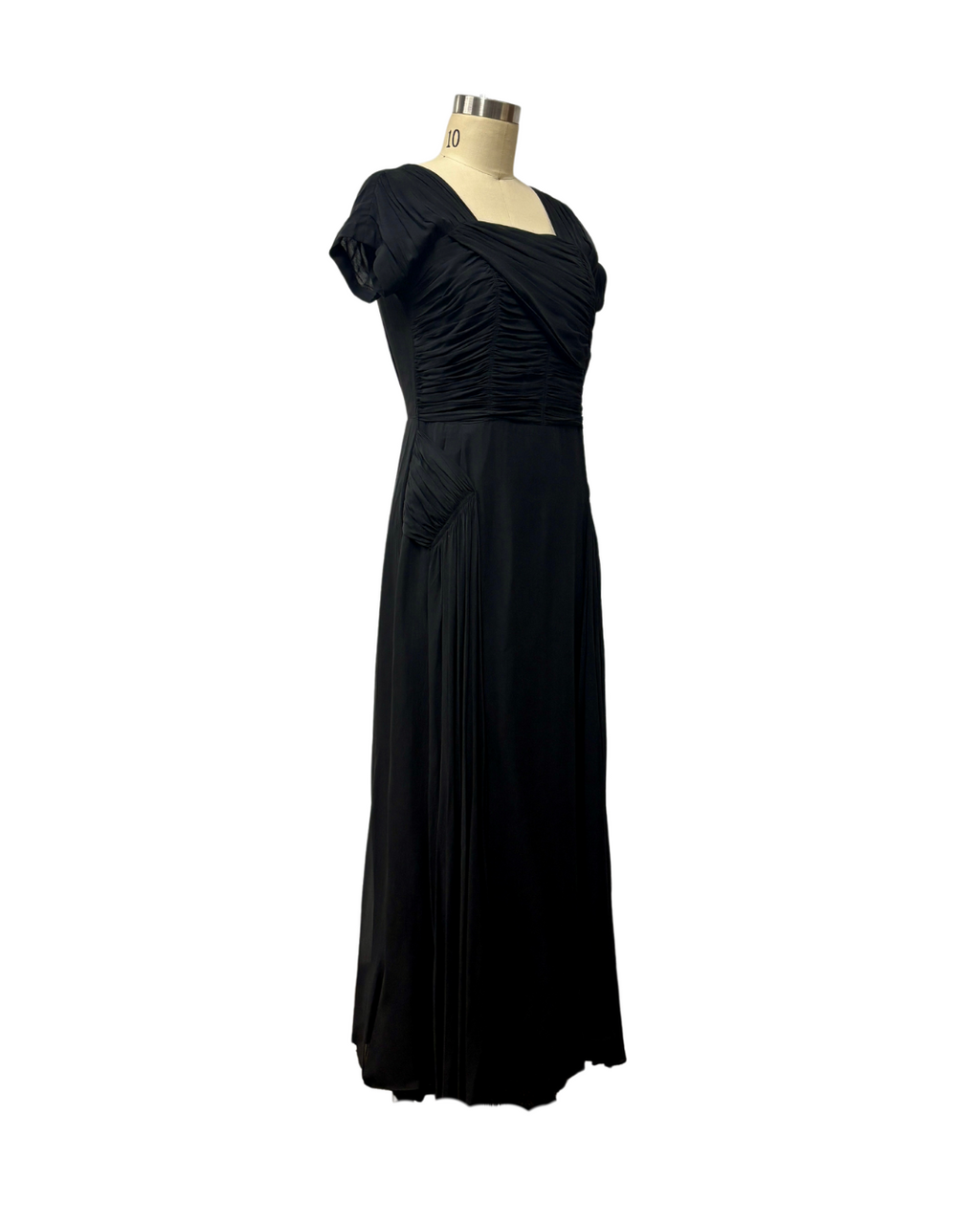 1940s BLACK CREPE CASCADING PANELS GOWN {WAIST 31 INCHES}– Lo Que Fue  Boutique