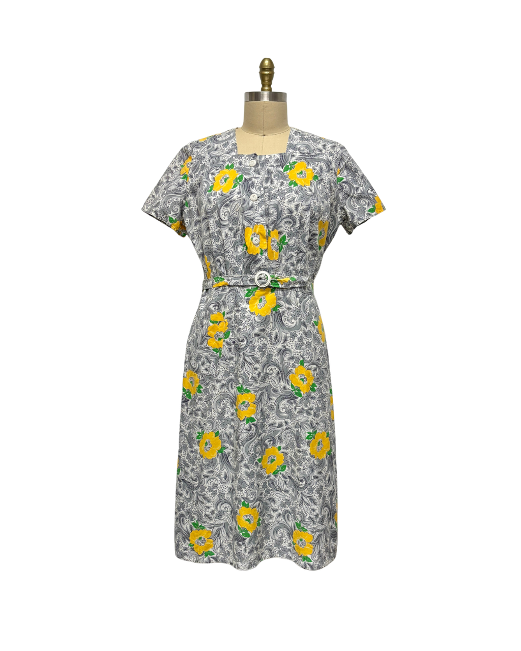 yellow and grey floral dress 1940s PLUS SIZE FLOWER PRINT {WAIST 38 INCHES}– Lo Que Fue Boutique yellow floral midi dress