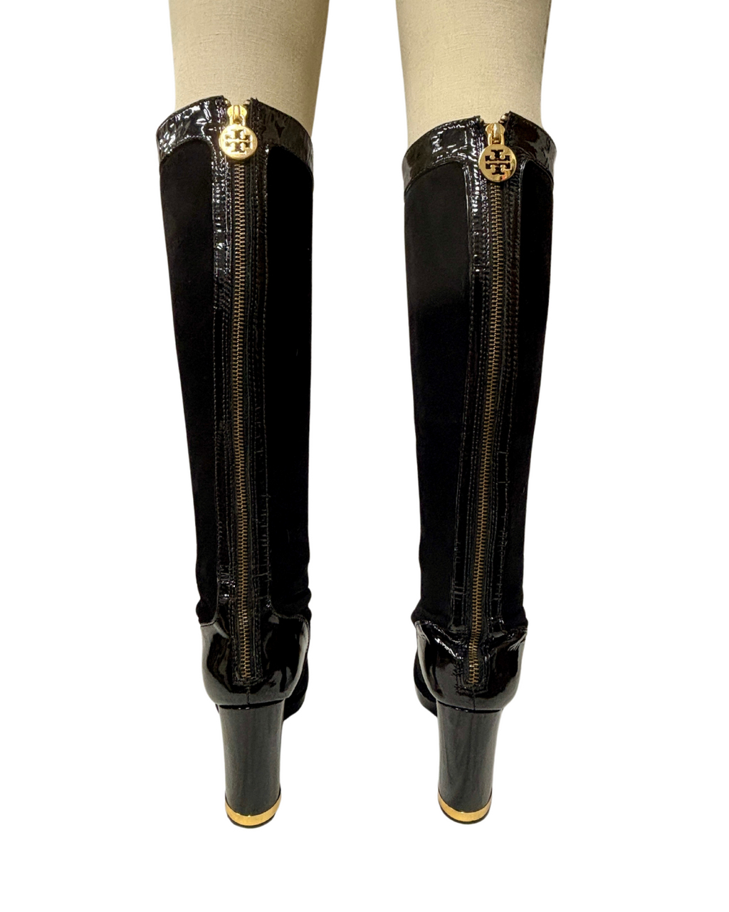 TORY BURCH BLACK SUEDE & PATENT LEATHER HIGH BOOTS {SIZE 8 TORY BURCH BLACK SUEDE & PATENT LEATHER HIGH BOOTS {SIZE 8