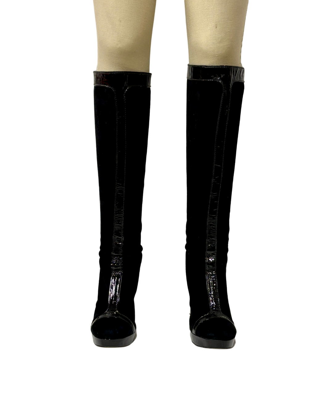 TORY BURCH BLACK SUEDE & PATENT LEATHER HIGH BOOTS {SIZE 8