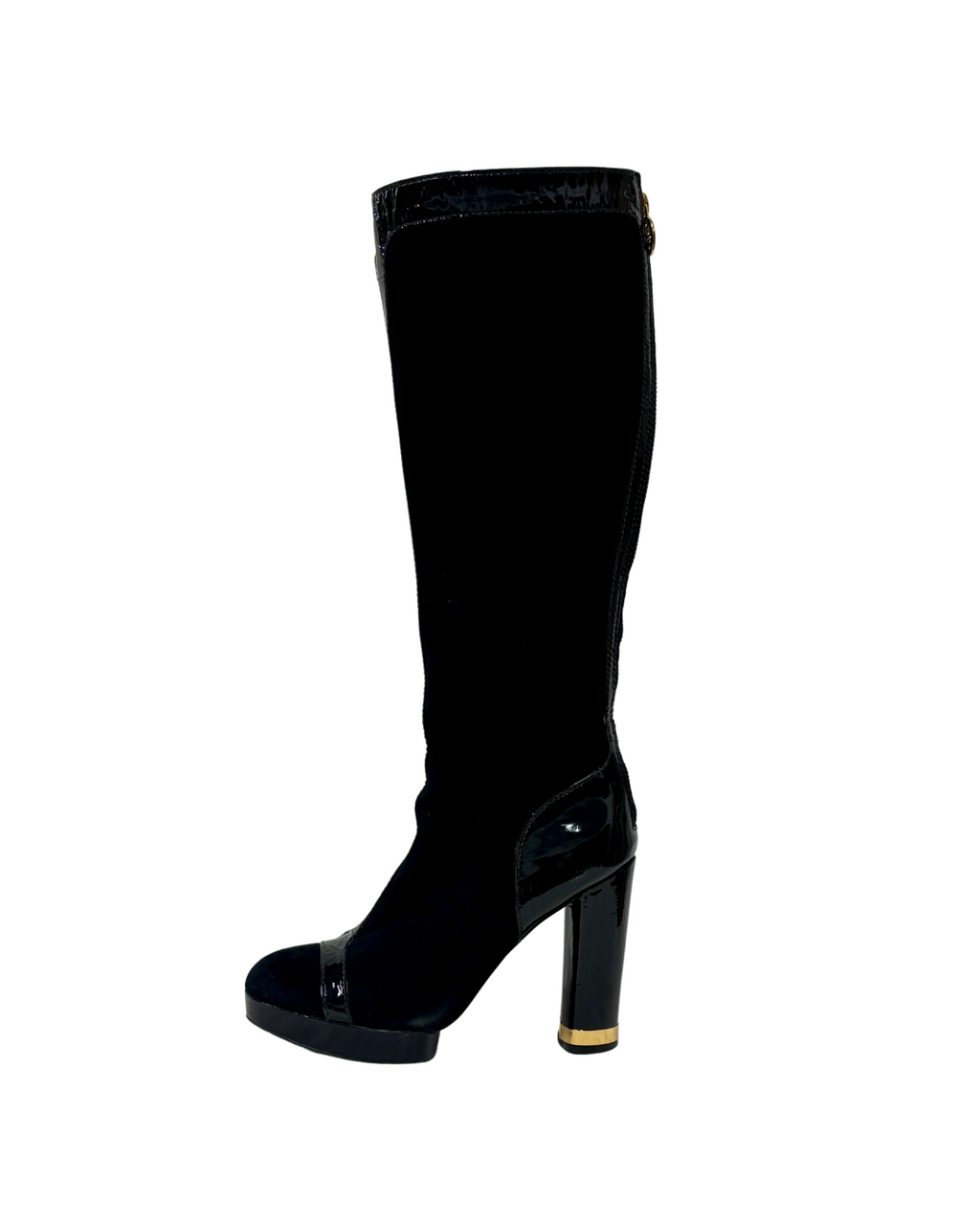 TORY BURCH BLACK SUEDE & PATENT LEATHER HIGH BOOTS {SIZE 8 TORY BURCH BLACK SUEDE & PATENT LEATHER HIGH BOOTS {SIZE 8