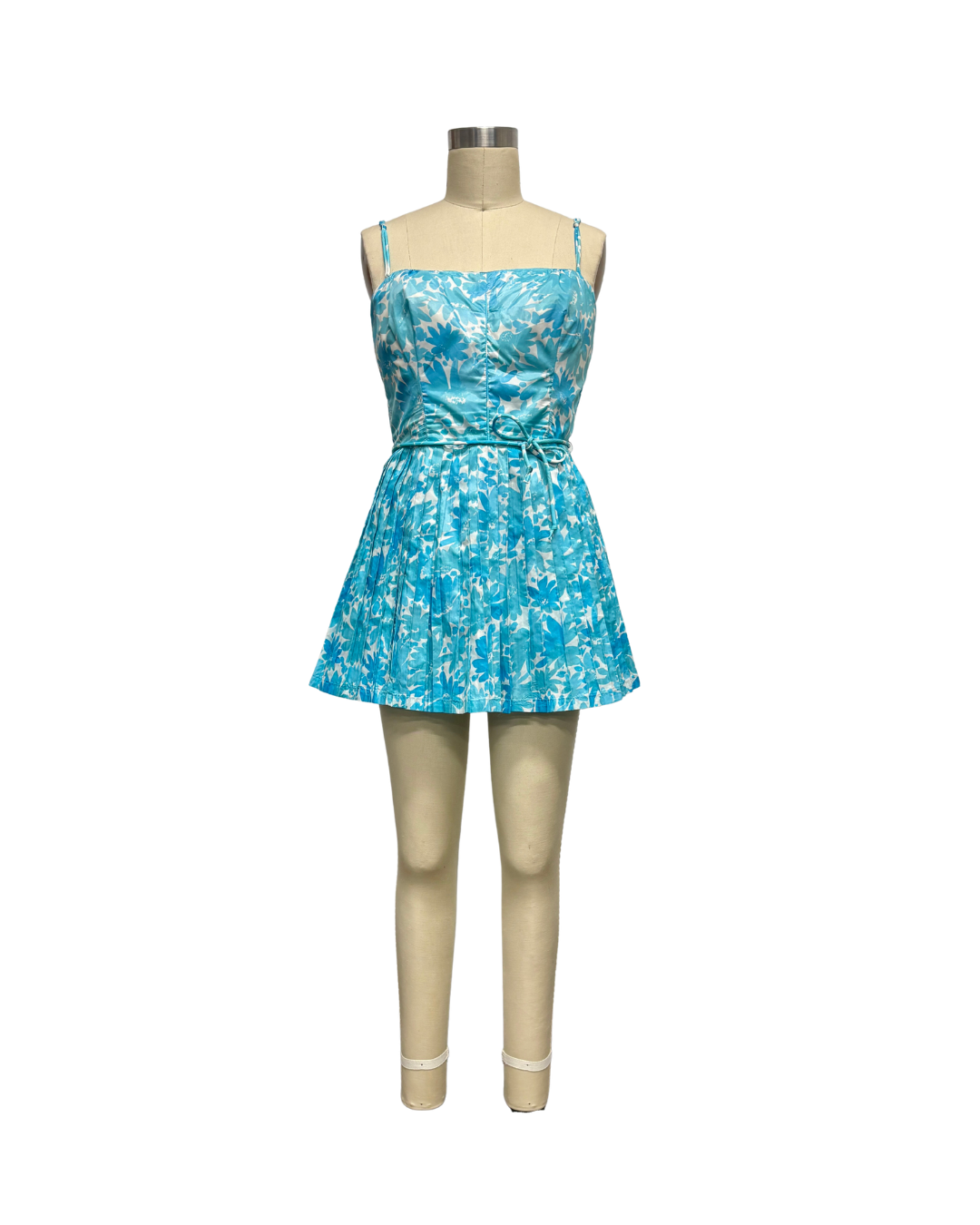 1950s AQUA & WHITE FLORAL PLEATED SKIRT PLAYSUIT {WAIST 32 INCHES}– Lo Que Fue Boutique