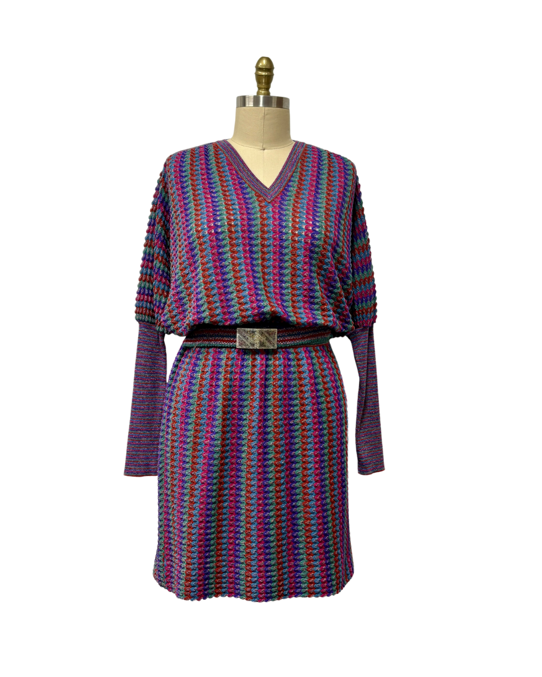 1980s MULTICOLOR MISSONI STRIPED KNIT DRESS {WAIST 30 INCHES