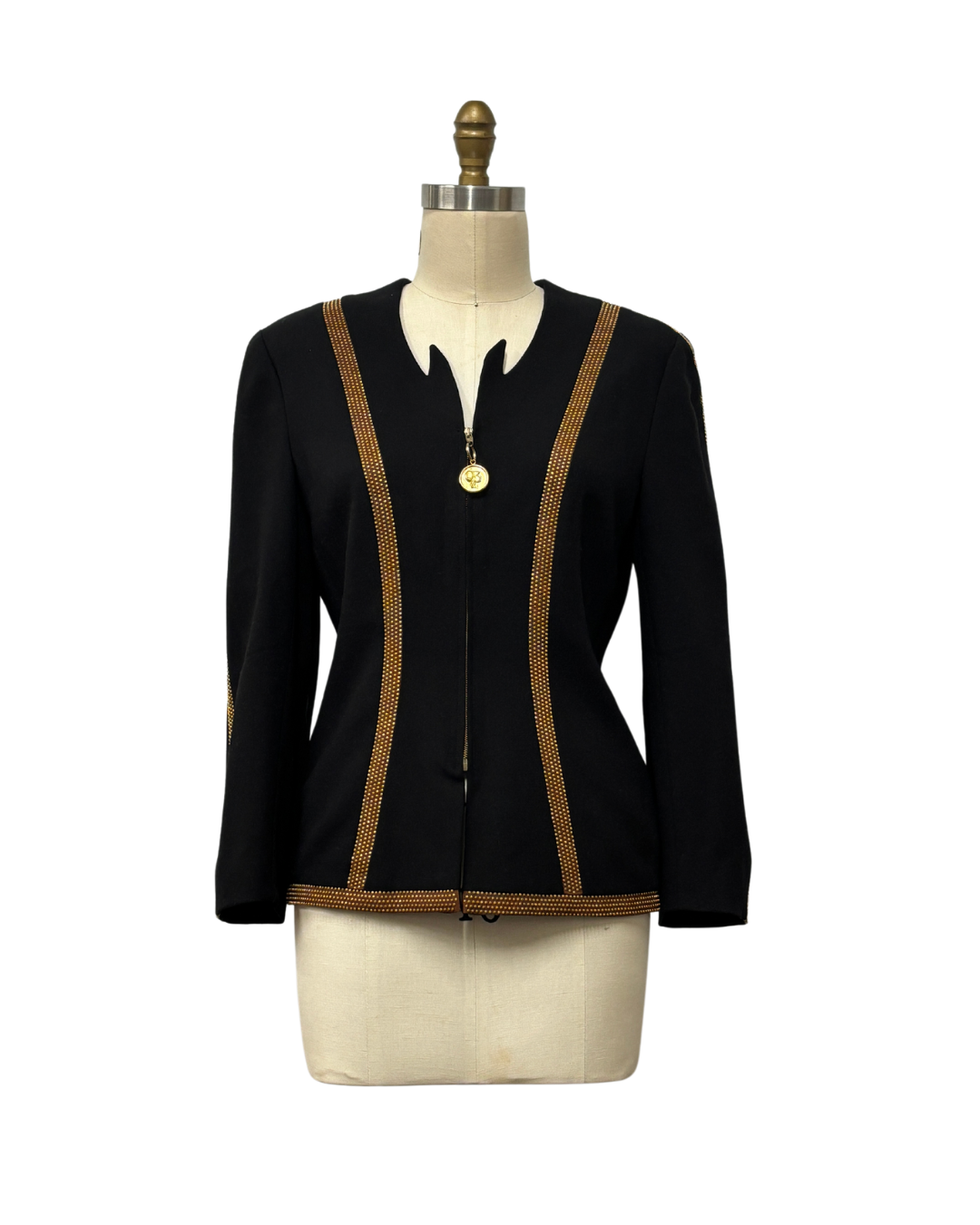 1980s BLACK & GOLDEN STUDDED STRIPED BLAZER {WAIST 32 INCHES
