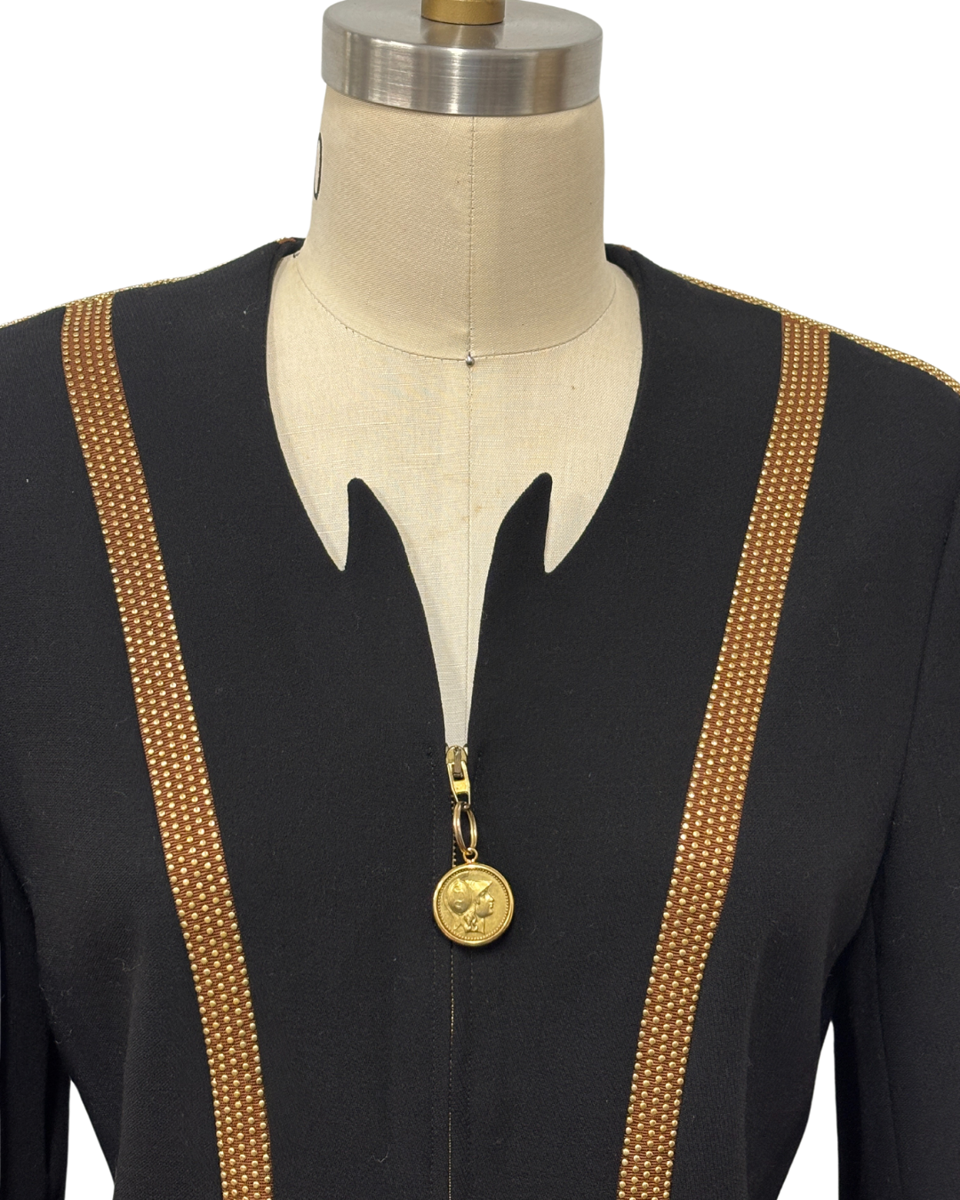 1980s BLACK & GOLDEN STUDDED STRIPED BLAZER {WAIST 32 INCHES}– Lo