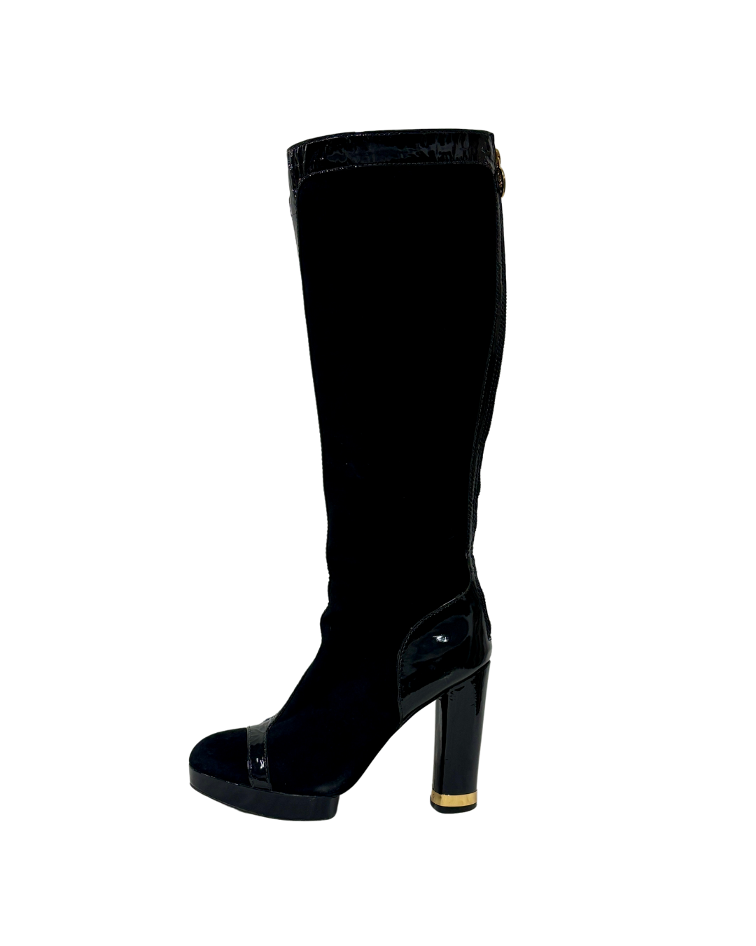 最終値下　新品　TORY BURCH ブラック ウェッジソール TORY BURCH BLACK SUEDE & PATENT LEATHER HIGH BOOTS {SIZE 8
