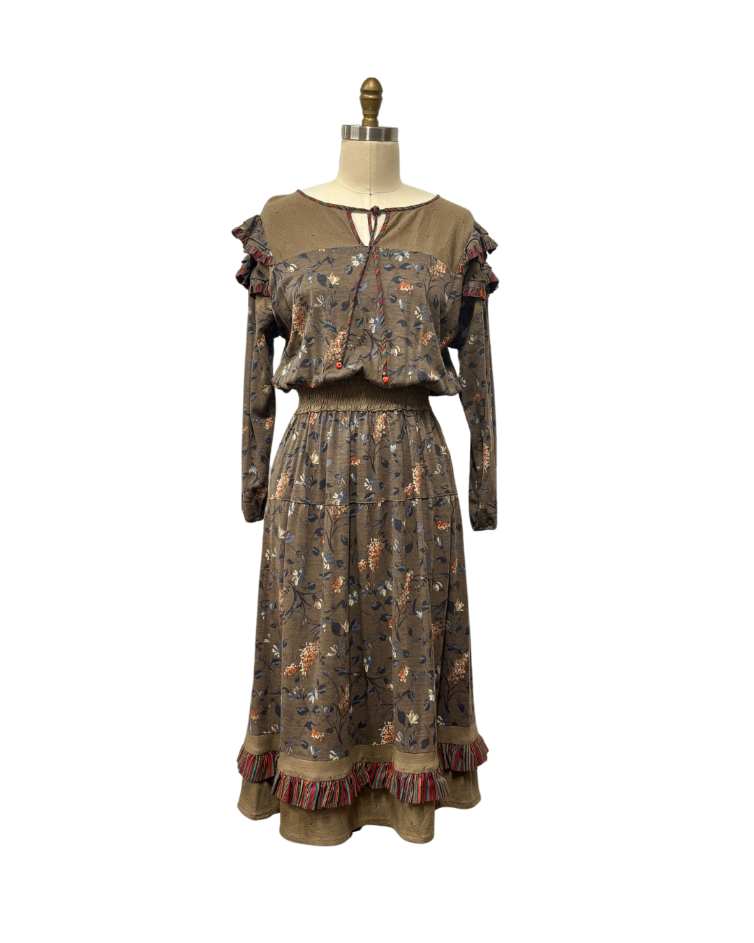 全国送料無料ギフト FREIS DIANE FLORAL BROWN ASH 1980s DRESS INCHES 30 {WAIST ワンピース