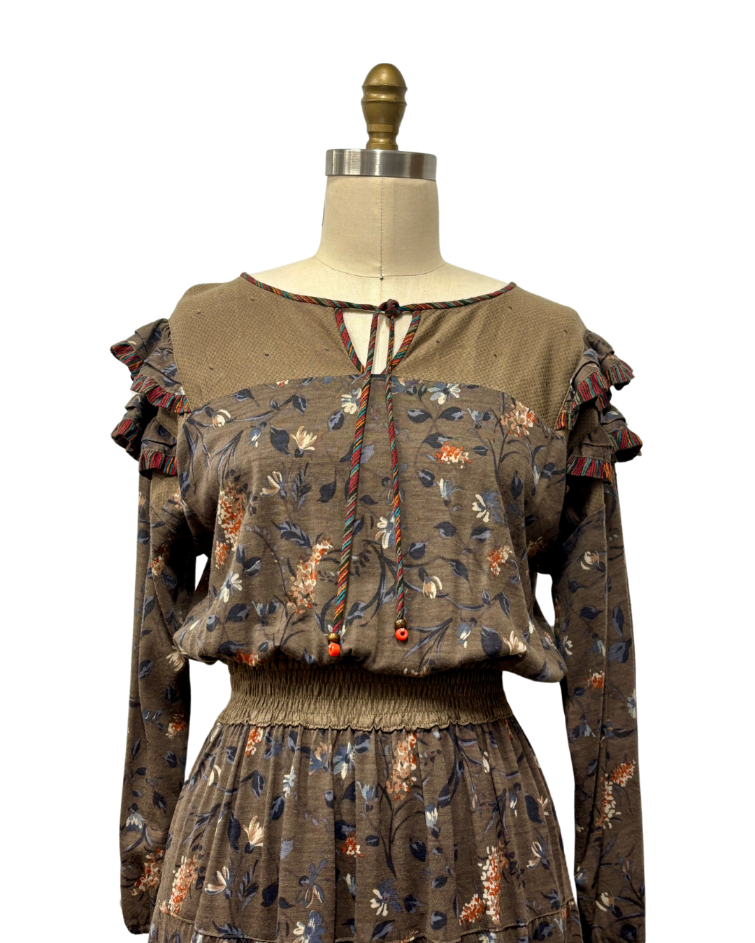 1980s ASH BROWN FLORAL DIANE FREIS DRESS {WAIST 30 INCHES}– Lo Que Fue  Boutique