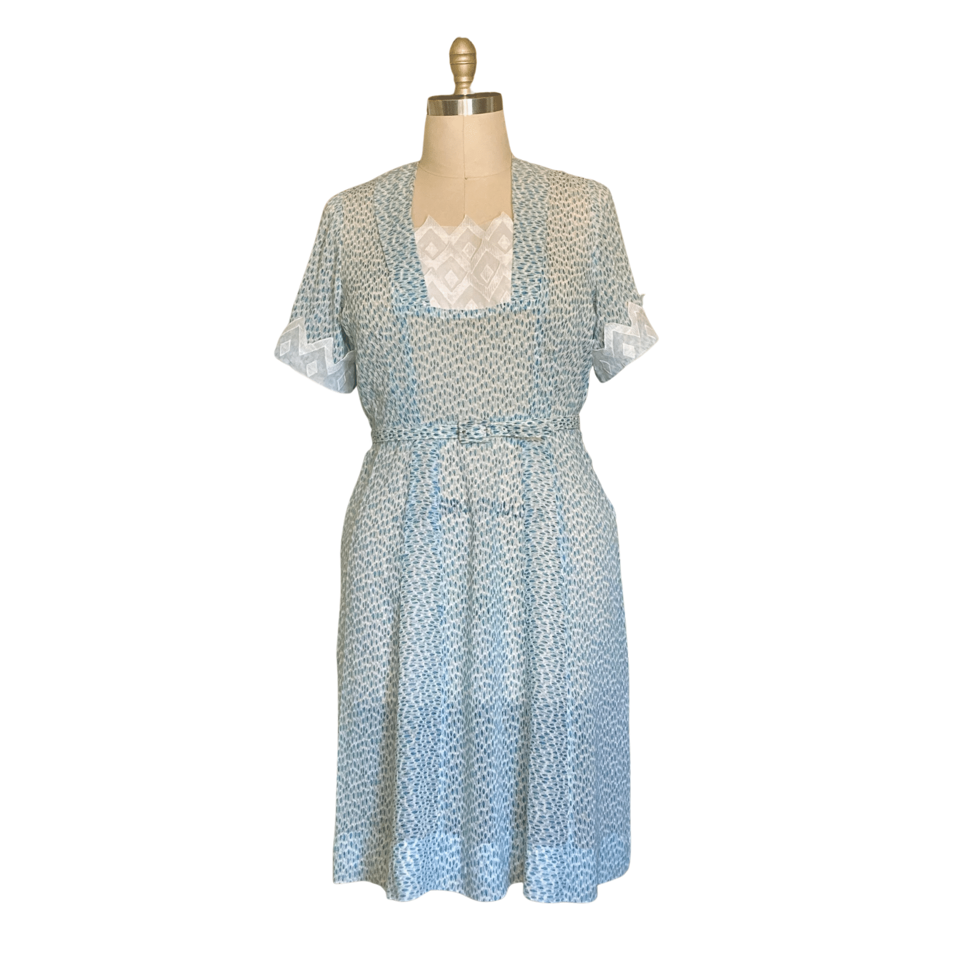 1940s shirt dress VINTAGE 1940s PLUS SIZE AQUA PRINT COTTON DRESS