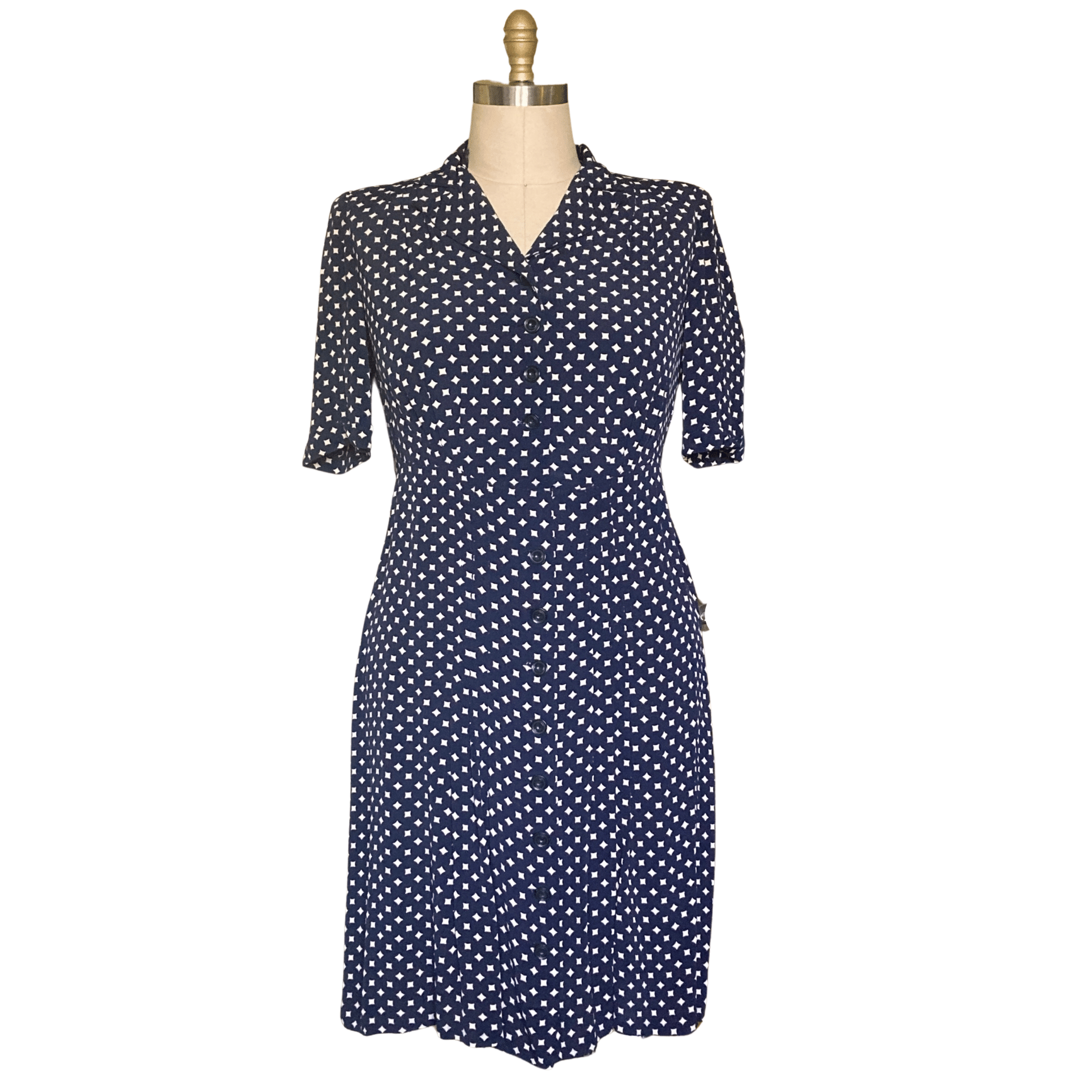 VINTAGE 1940s PLUS SIZE NAVY SPADE PRINT DRESS - LO QUE FUE BOUTIQUE Lo Que Fue Boutique VINTAGE 1940s PLUS SIZE NAVY SPADE PRINT DRESS - LO QUE FUE BOUTIQUE Lo Que Fue Boutique