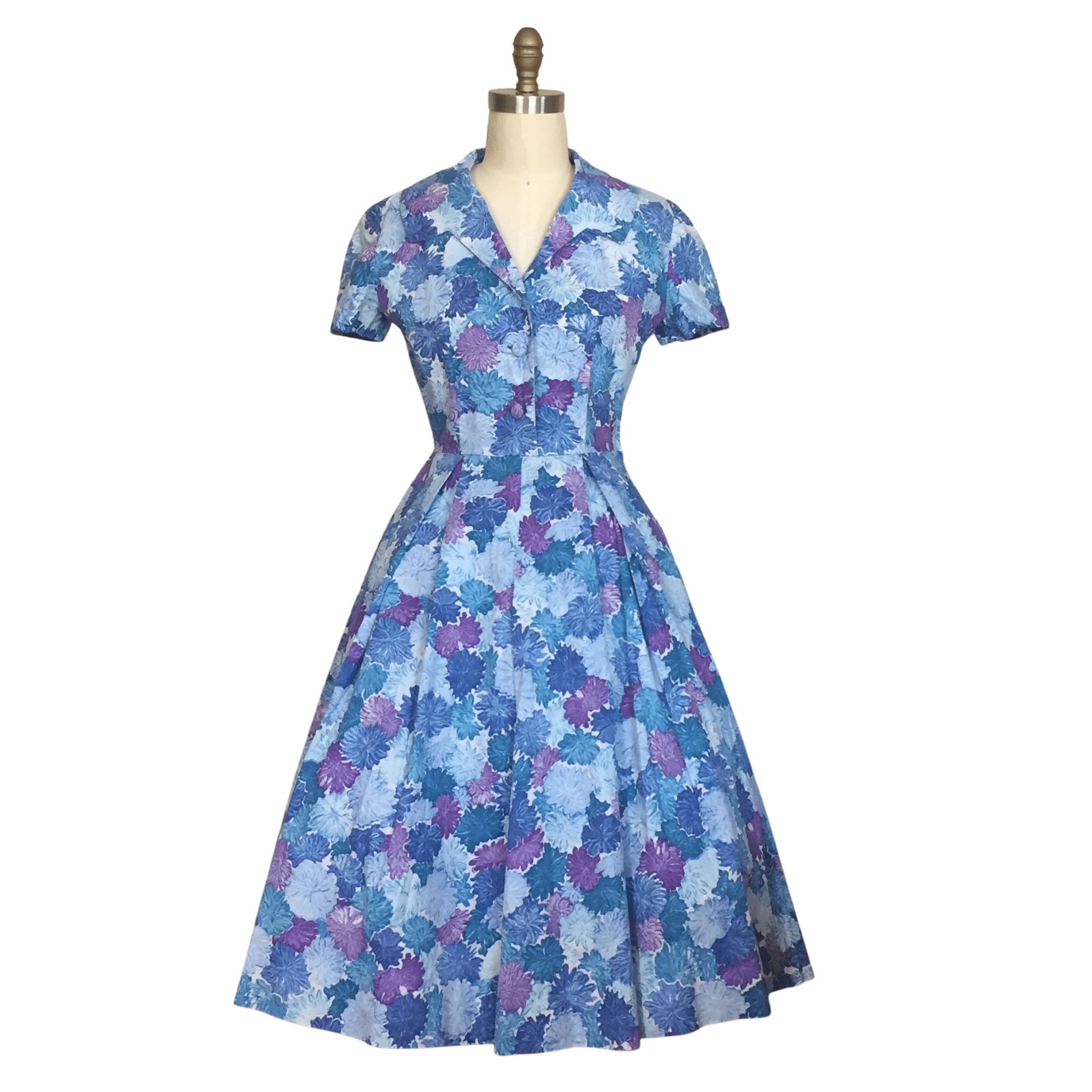 1950s PURPLE & BLUE FLORAL FULL SKIRT DRESS - LO QUE FUE BOUTIQUE Lo Que Fue Boutique 1950s PURPLE & BLUE FLORAL FULL SKIRT DRESS - LO QUE FUE BOUTIQUE Lo Que Fue Boutique