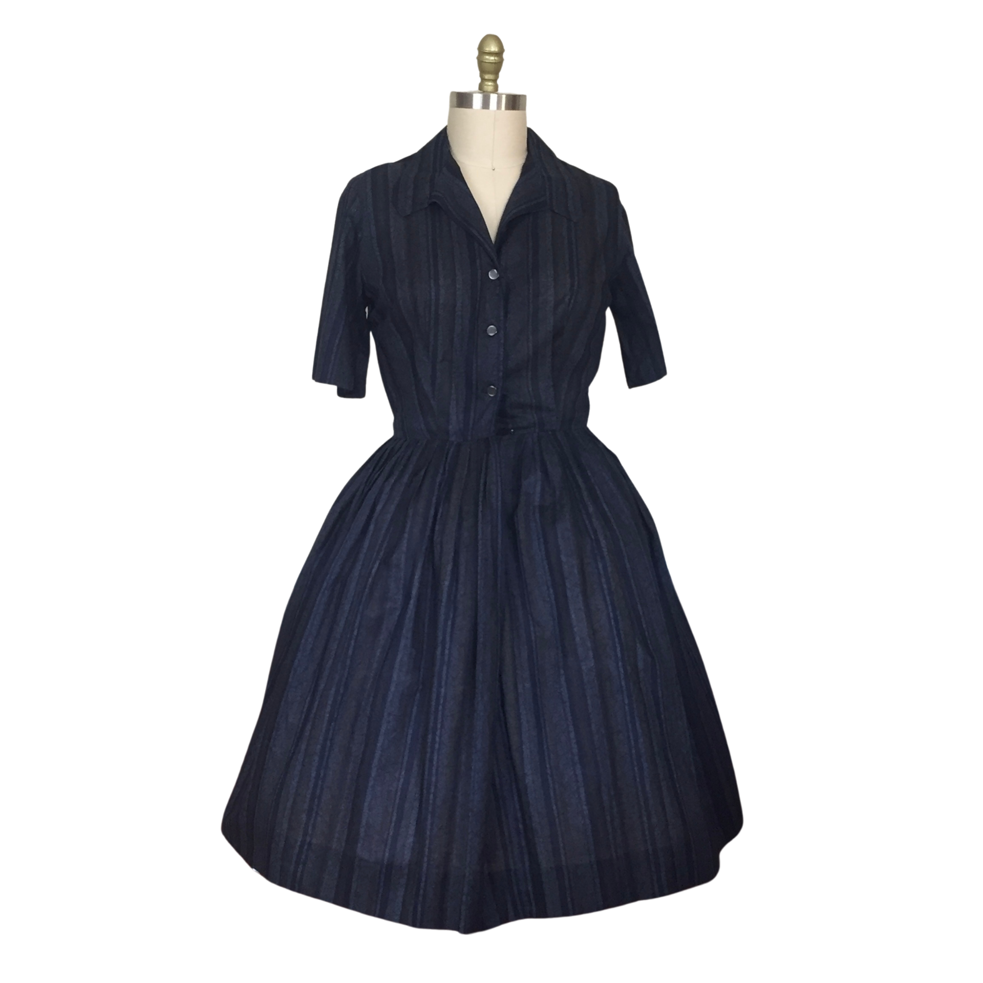 1950s BLACK STRIPED FULL SKIRT DRESS