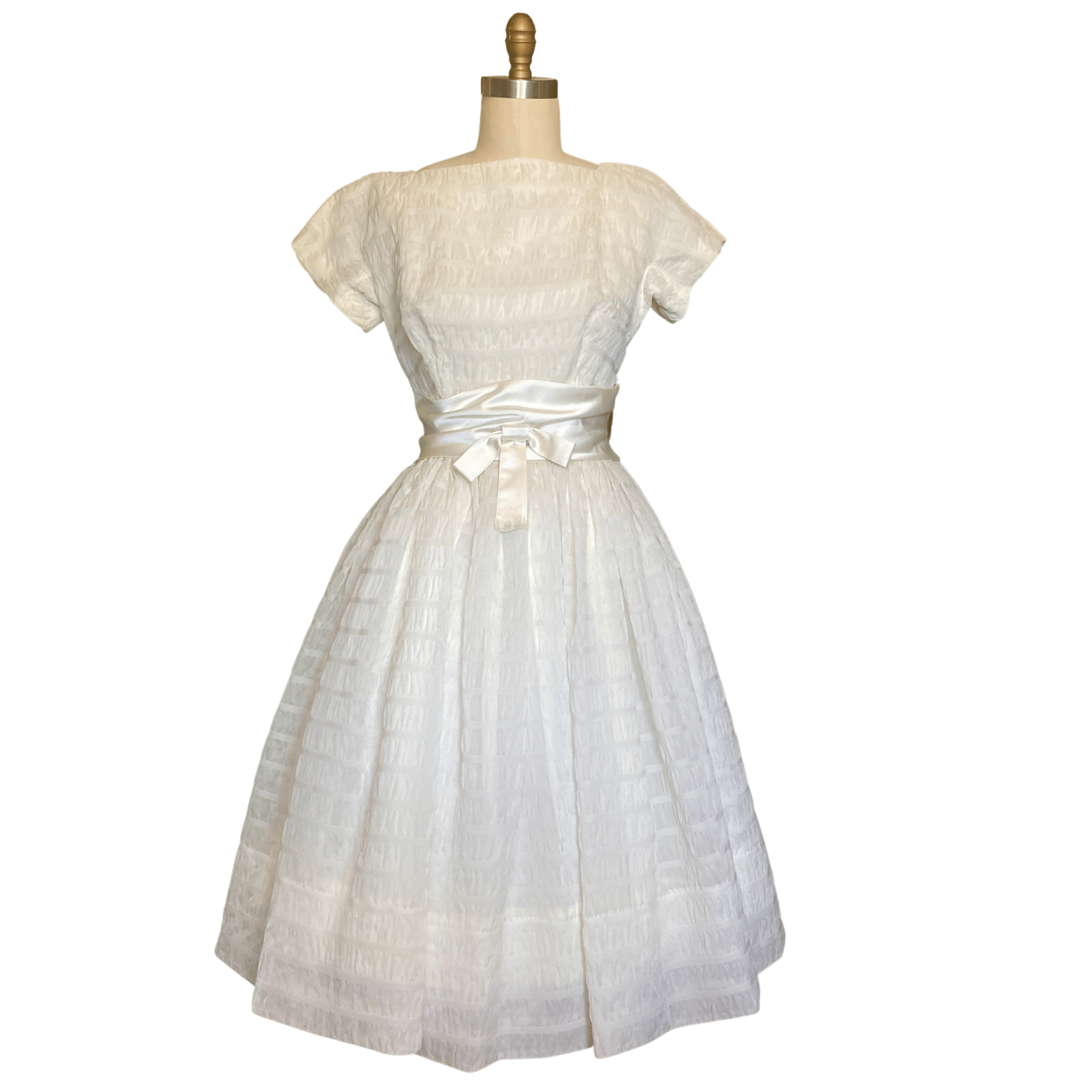 VINTAGE 1950s WHITE TEXTURED FIT FLARE DRESS