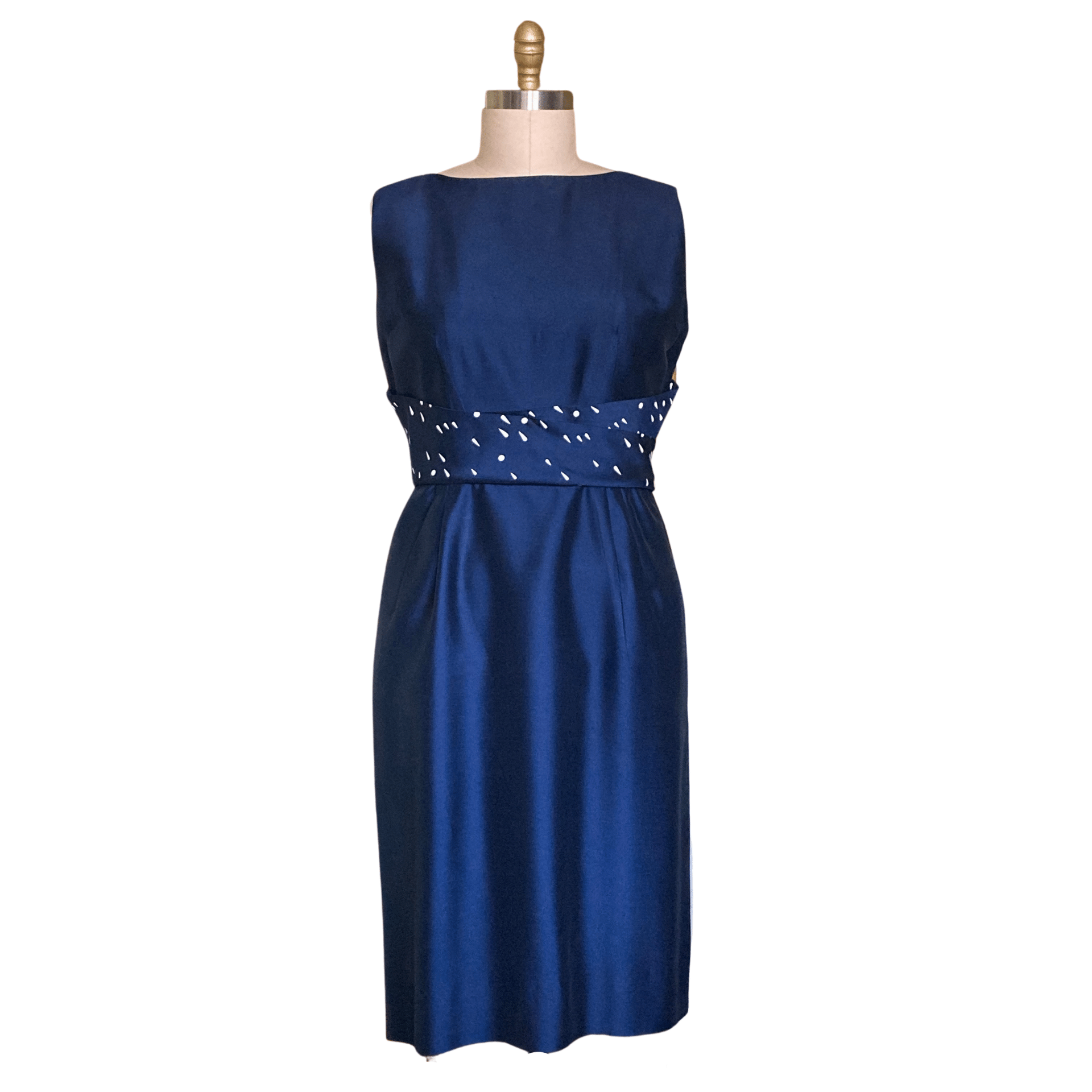 VINTAGE 1950s NAVY RAIN DROPS SASH COCKTAIL DRESS - LO QUE FUE BOUTIQUE Lo Que Fue Boutique VINTAGE 1950s NAVY RAIN DROPS SASH COCKTAIL DRESS - LO QUE FUE BOUTIQUE Lo Que Fue Boutique