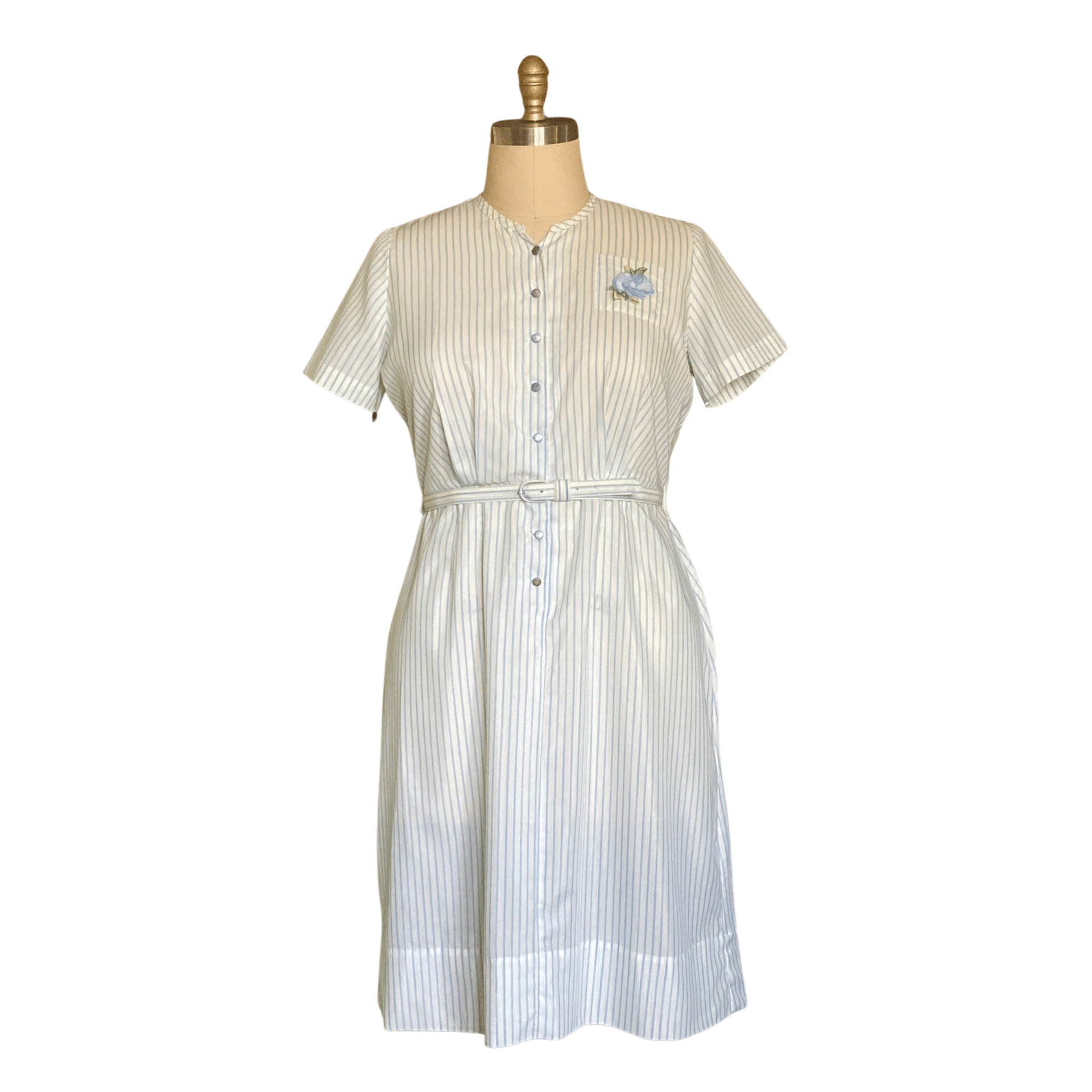VINTAGE 1950s PLUS SIZE LIGHT BLUE HORIZONTAL STRIPED DRESS LO