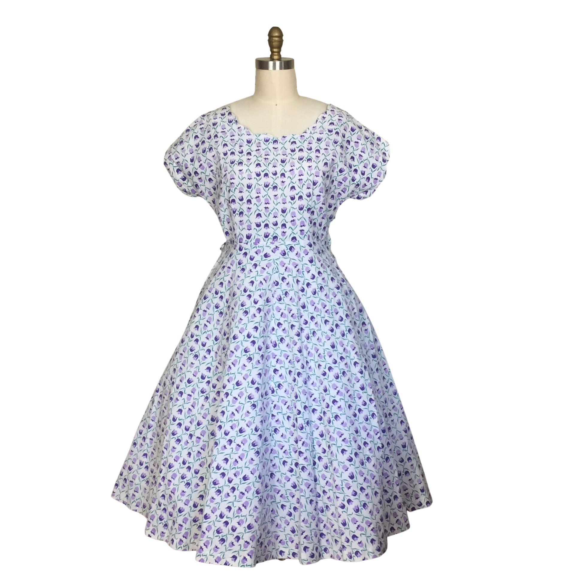 1950s PURPLE & LAVENDER TULIPS DRESS