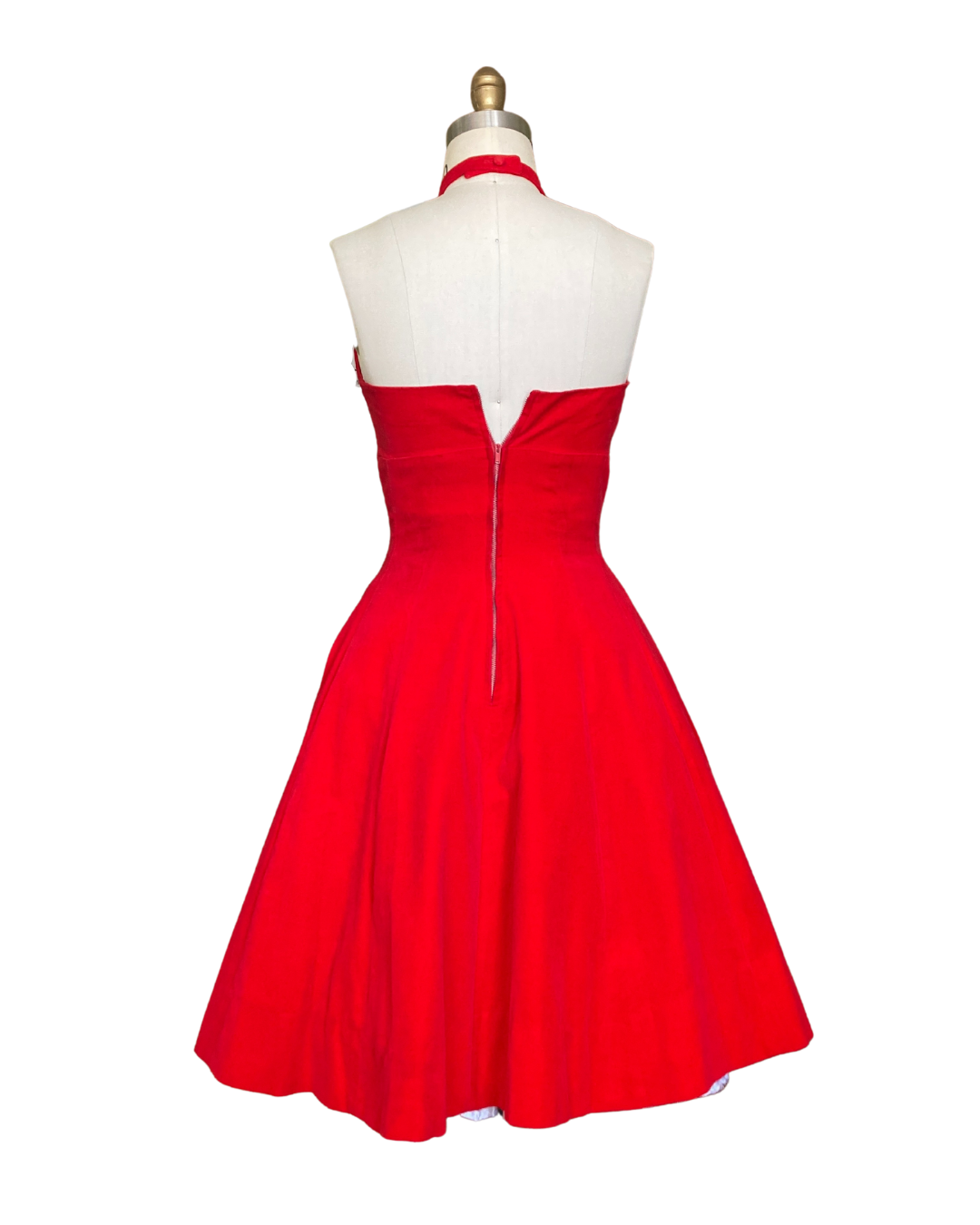 red velvet halter dress VINTAGE 1950s CHERRY RED VELVET HALTER PARTY DRESS