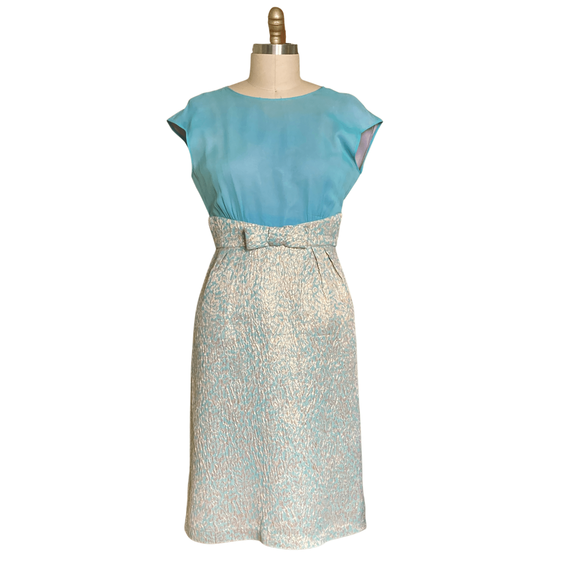 VINTAGE 1960s GOLD ACCENTS AQUA COCKTAIL DRESS - LO QUE FUE BOUTIQUE Lo Que Fue Boutique VINTAGE 1960s GOLD ACCENTS AQUA COCKTAIL DRESS - LO QUE FUE BOUTIQUE Lo Que Fue Boutique