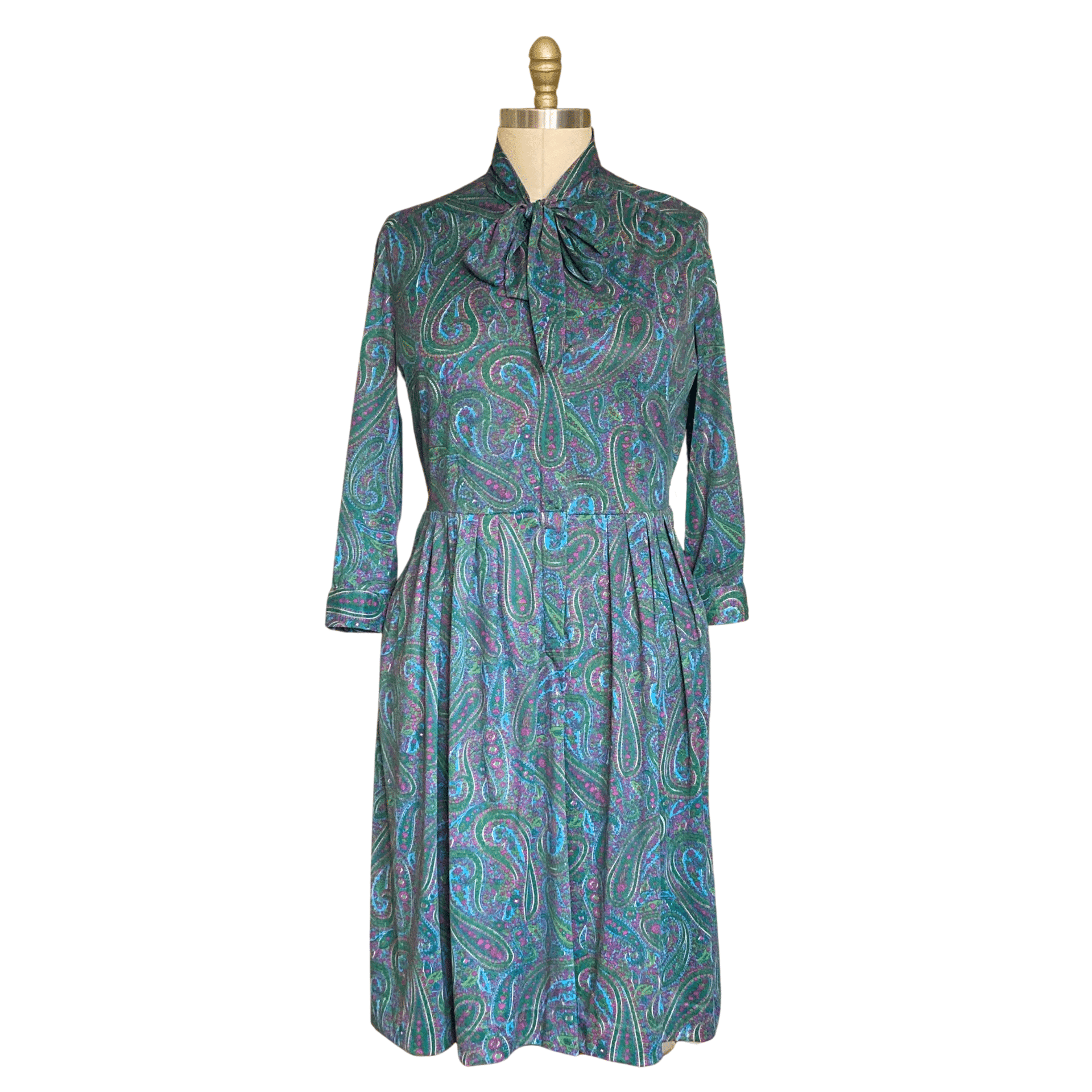 green paisley shirt dress VINTAGE 1960s PLUS SIZE GREEN PAISLEY DRESS